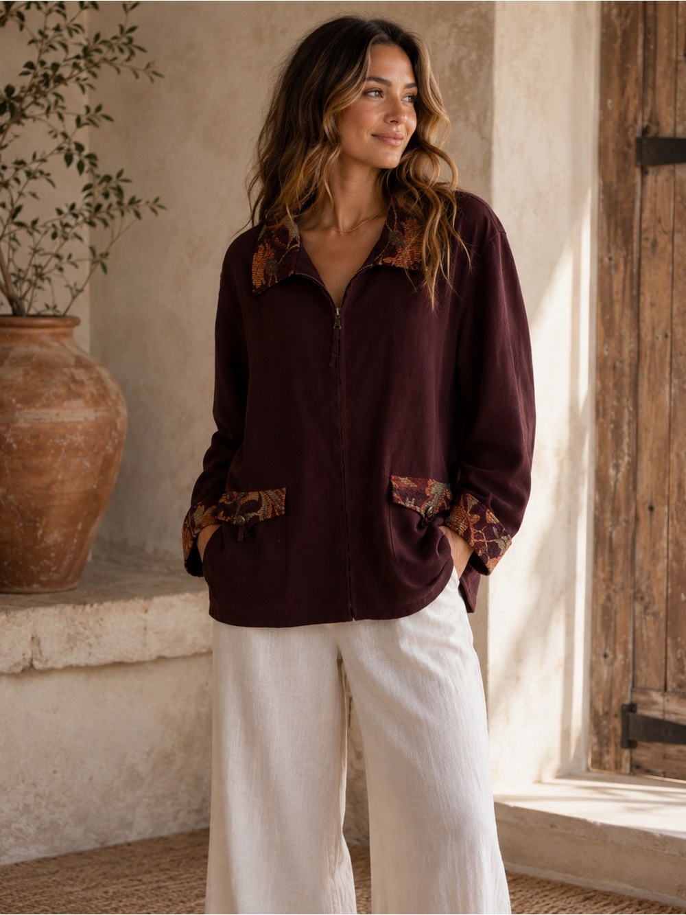 Susan Graver Vintage Tapestry Maroon Jacket